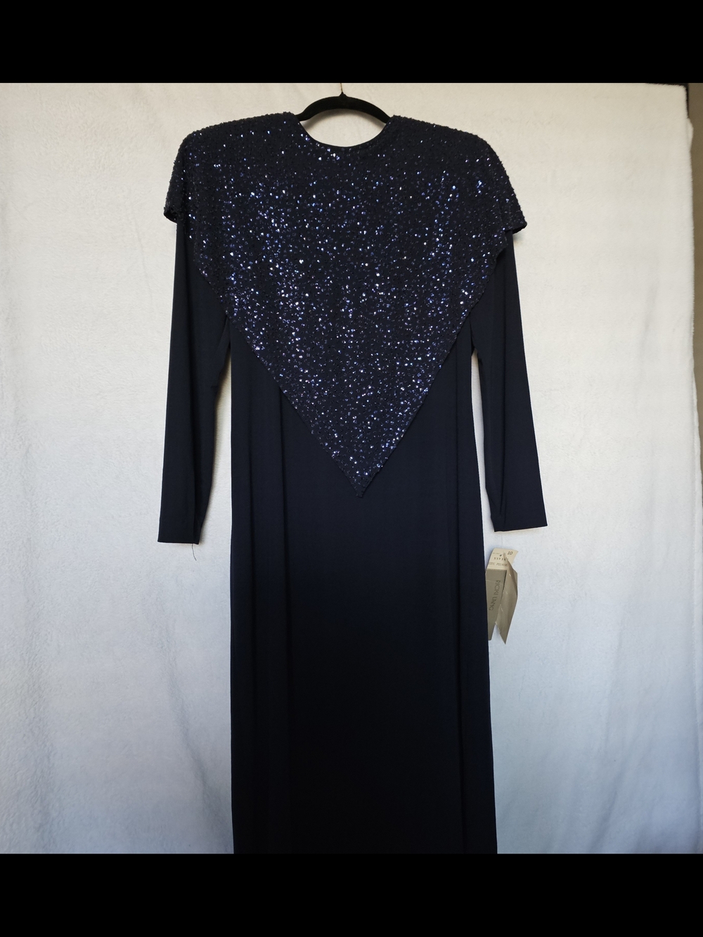 Vintage Ricki Lang Long Sleeve Navy Sequin Cape-Detail Evening Dress